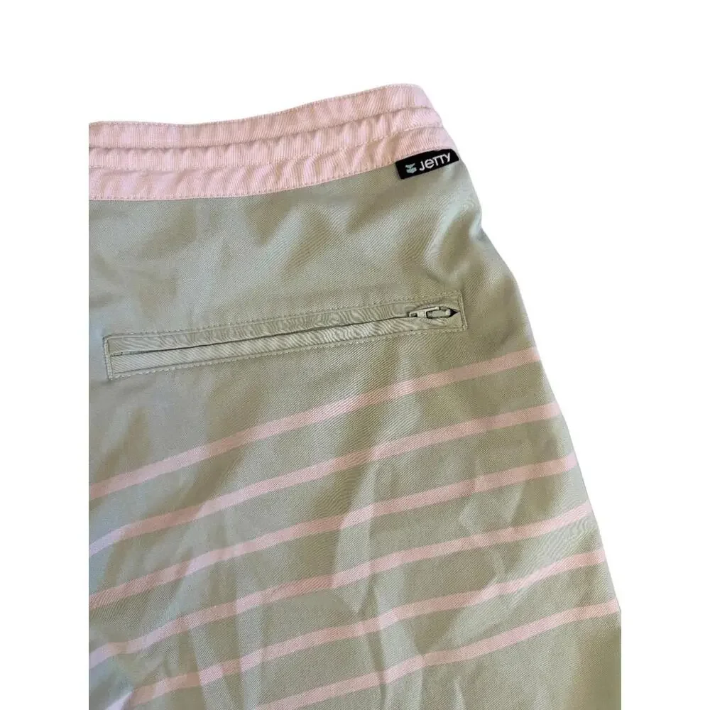 Jetty Men's Board Shorts • Size 31 • Sage Green & Pink Stripe • Surf Swim Trunks